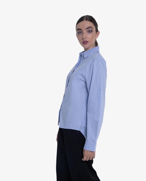 Cuplé CAMISA ASIMÉTRICA DE POPELÍN AZUL CIELO Outlet
