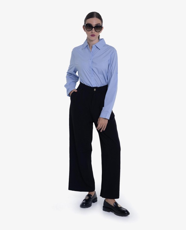 Cuplé CAMISA ASIMÉTRICA DE POPELÍN AZUL CIELO Outlet