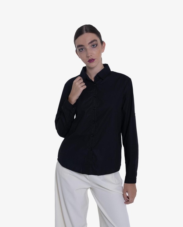 Cuplé CAMISA ASIMÉTRICA DE POPELÍN NEGRA Outlet online