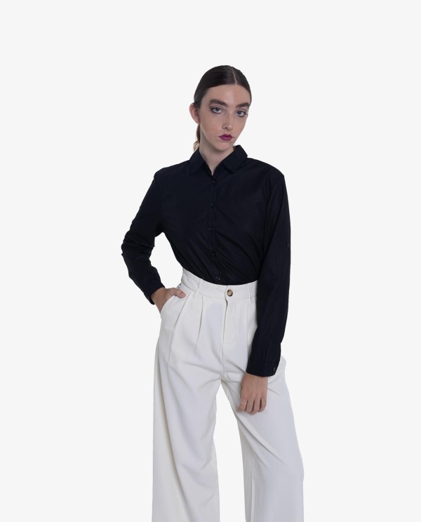 Cuplé CAMISA ASIMÉTRICA DE POPELÍN NEGRA Outlet online