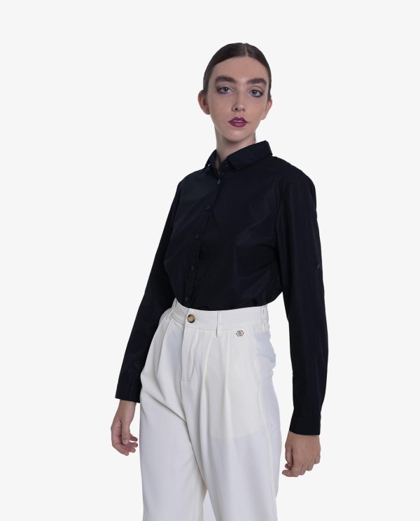 Cuplé CAMISA ASIMÉTRICA DE POPELÍN NEGRA Outlet online