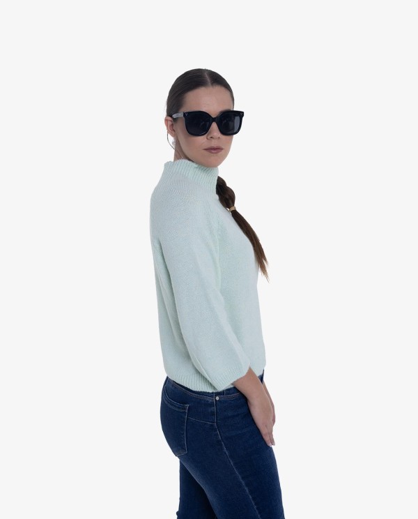 Cuplé JERSEY DE PUNTO VERDE CON CUELLO ALTO Y MANGAS TRES CUARTOS Rebajas