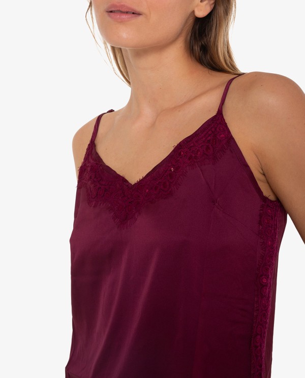 Cuplé TOP LENCERO DE ENCAJE BURDEOS En oferta