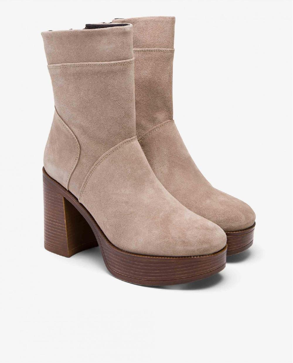 Cuplé BOTÍN BEIGE DE SERRAJE CON PLATAFORMA Y TACÓN ANCHO Rebajas top