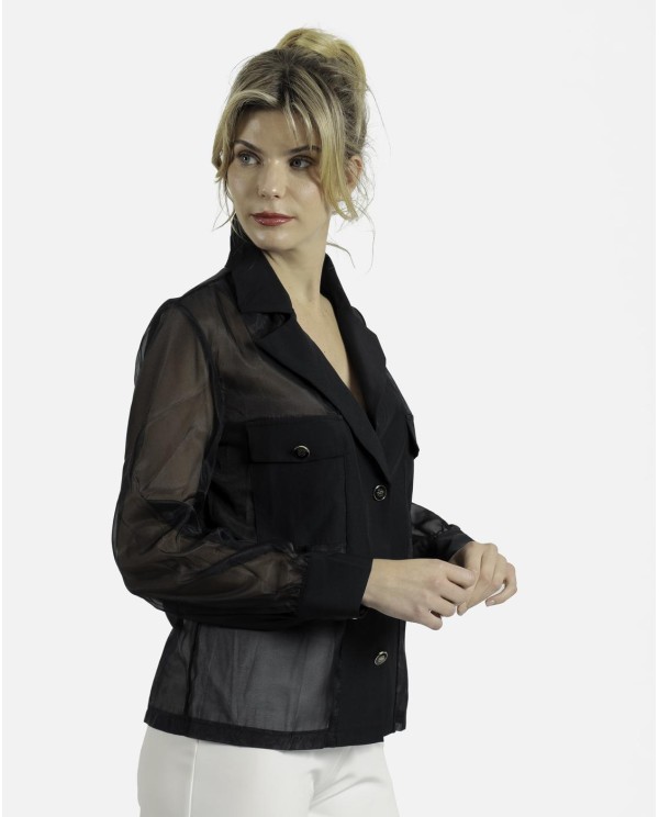 Cuplé CAMISA TRANSPARENCIAS ORGANZA NEGRO Devoluciones gratuitas