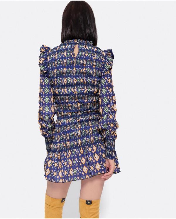 Cuplé VESTIDO ELASTICO GASA GEOMETRICO AZUL Rebajas de fábrica