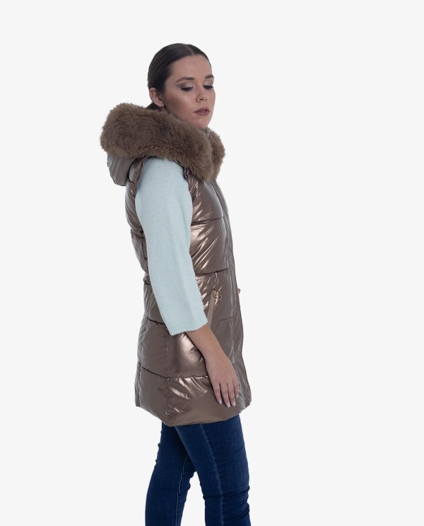 Cuplé CHALECO ACOLCHADO DE NYLON BRONCE CON DETALLES DE PELO Rebajas top