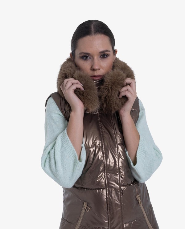 Cuplé CHALECO ACOLCHADO DE NYLON BRONCE CON DETALLES DE PELO Rebajas top