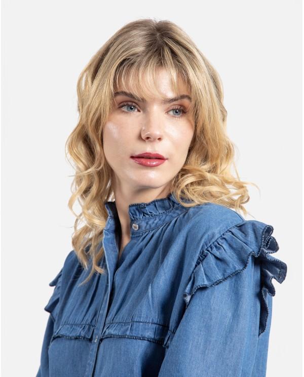 Cuplé CAMISA VOLANTES DENIM AZUL Envío gratis