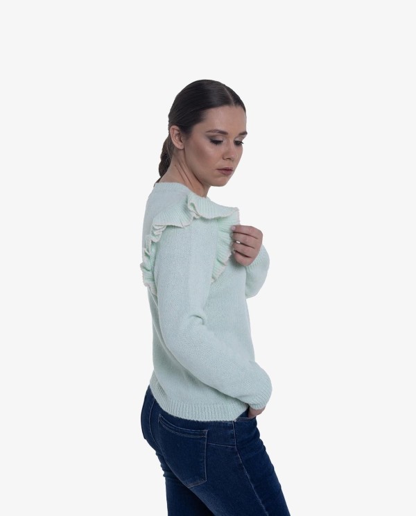 Cuplé JERSEY VERDE DE PUNTO CON VOLANTES EN LOS HOMBROS Envío gratis
