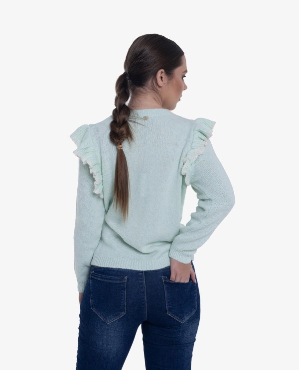 Cuplé JERSEY VERDE DE PUNTO CON VOLANTES EN LOS HOMBROS Envío gratis
