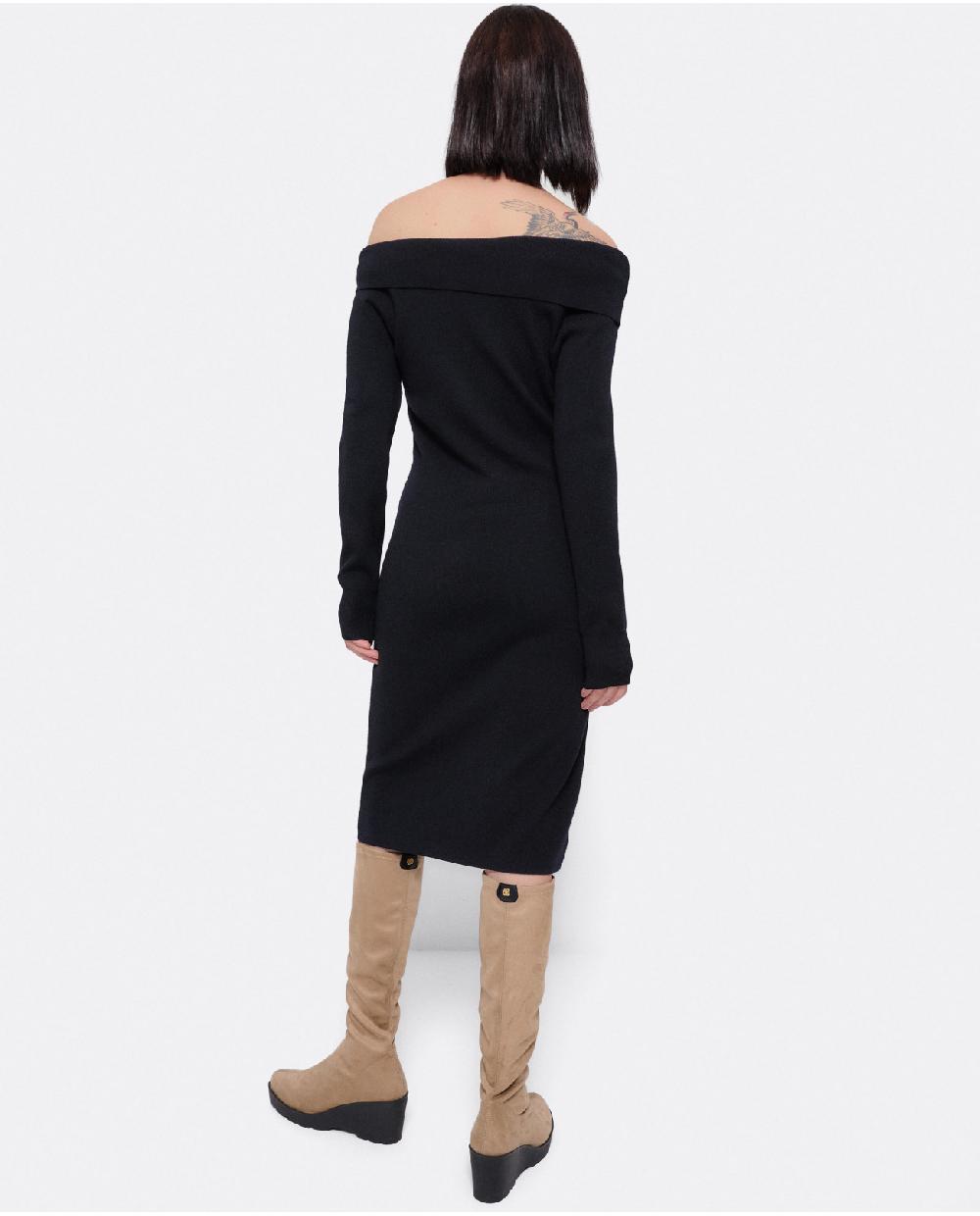 Cuplé VESTIDO MIDI ESCOTE DRAPEADO PUNTO NEGRO Oferta especial de fábrica