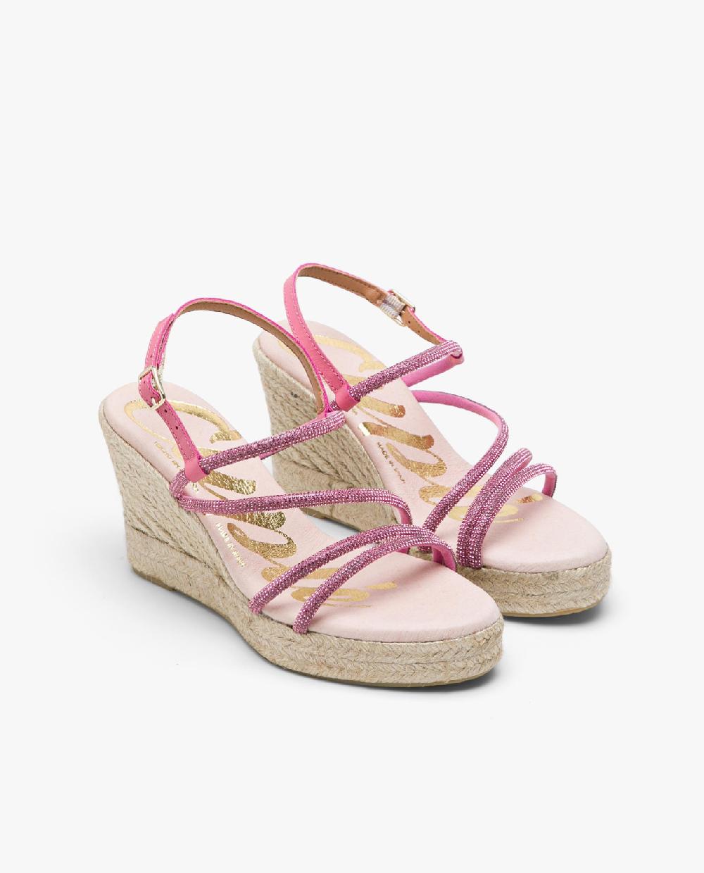 Cuplé SANDALIA CUÑA TIRAS STRASS FUCSIA Rebajas