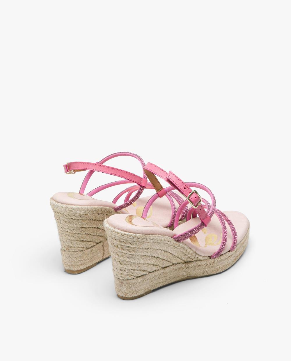Cuplé SANDALIA CUÑA TIRAS STRASS FUCSIA Rebajas