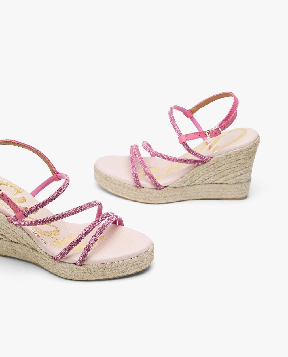 Cuplé SANDALIA CUÑA TIRAS STRASS FUCSIA Rebajas