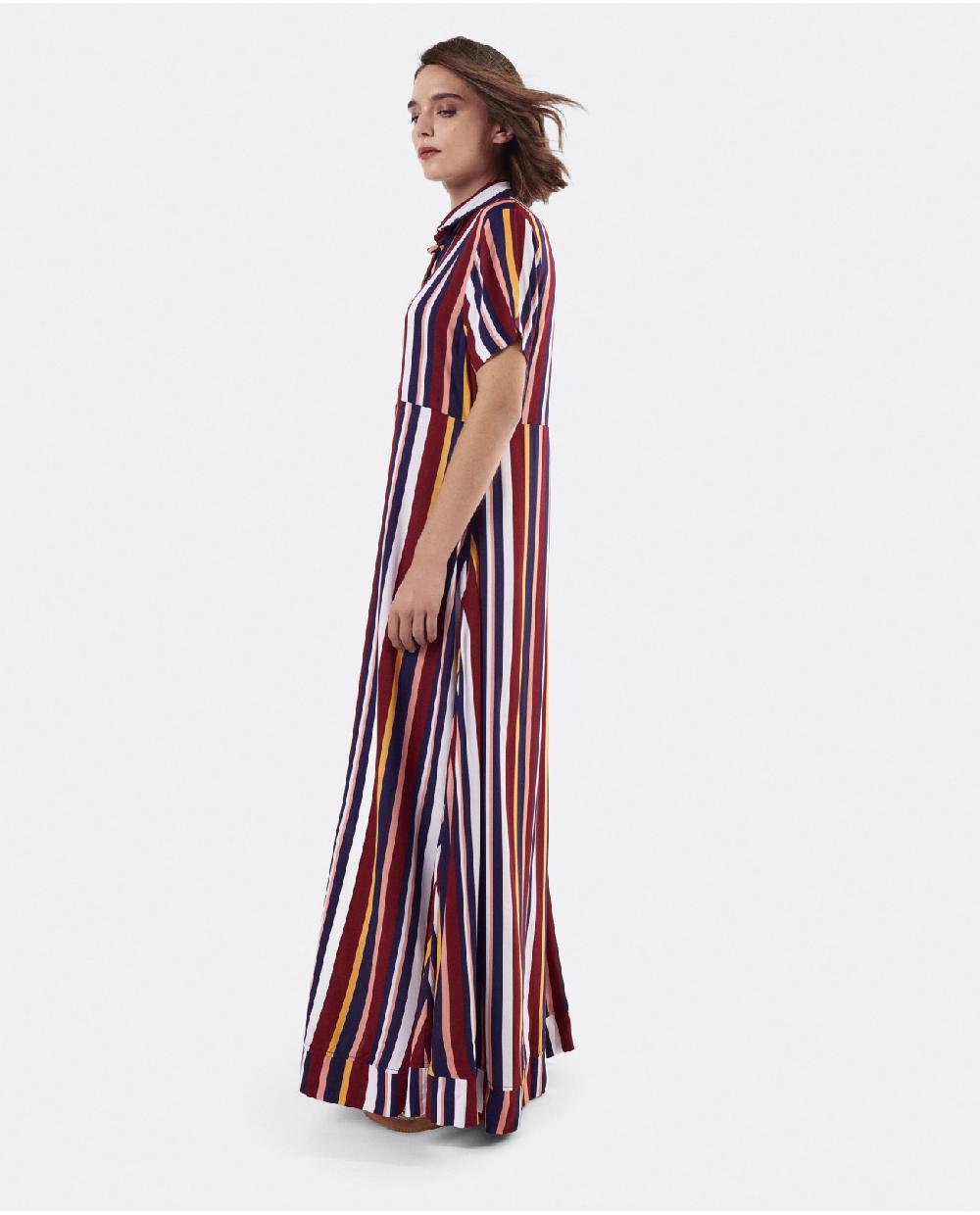 Cuplé VESTIDO CAMISERO LARGO VISCOSA RAYAS ROJAS Tienda
