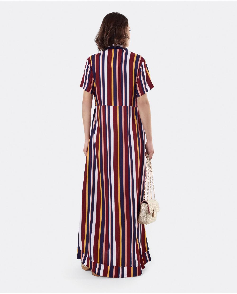 Cuplé VESTIDO CAMISERO LARGO VISCOSA RAYAS ROJAS Tienda