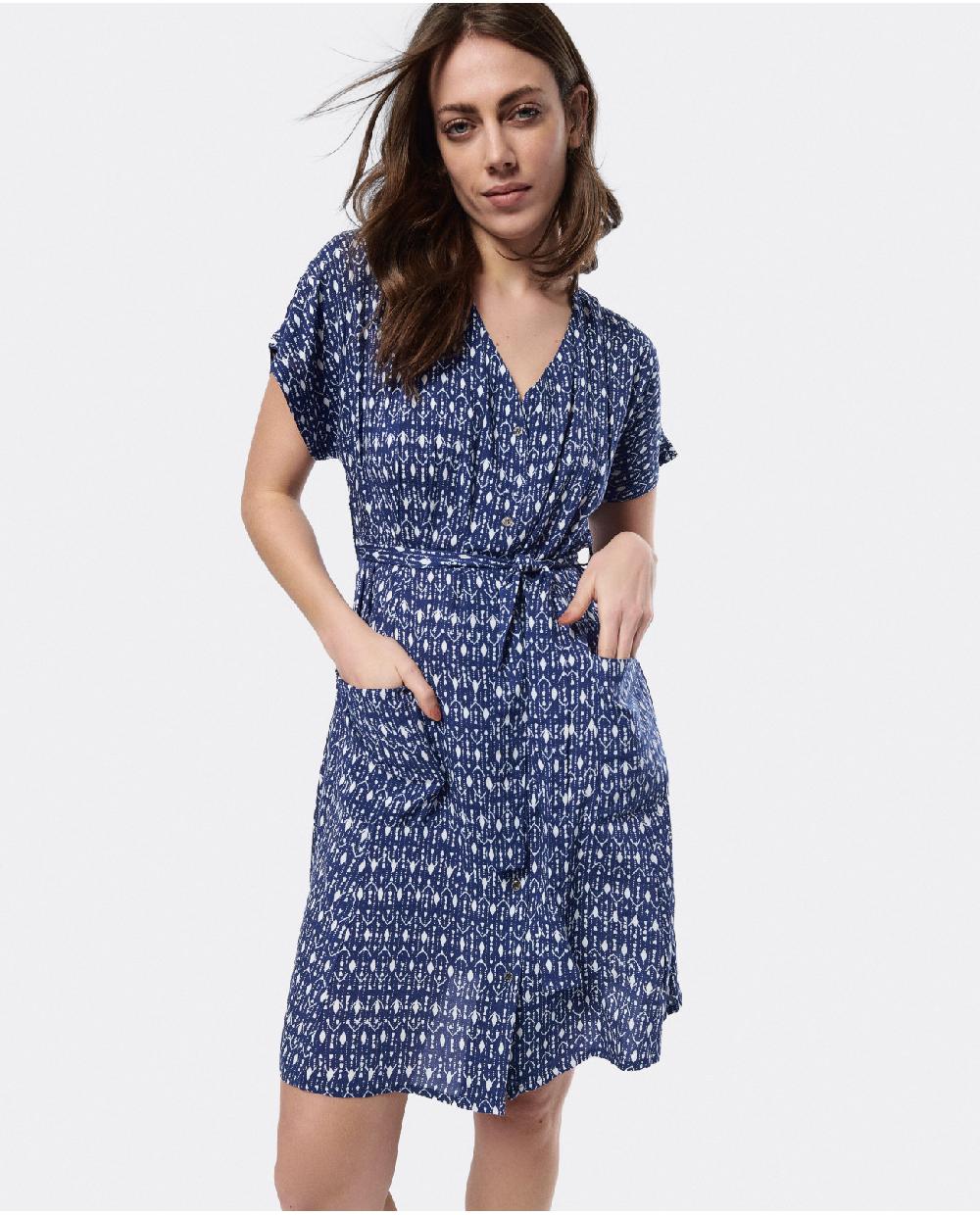 Cuplé VESTIDO MINI ANUDADO VISCOSA GEOMETRICO AZUL Rebajas online