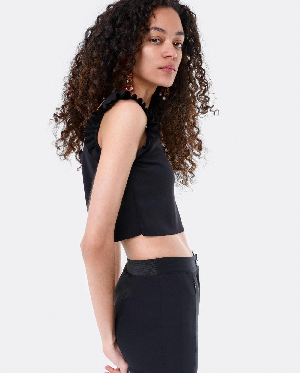 Cuplé CROP TOP VOLANTE NEOPRENO NEGRO Rebajas top
