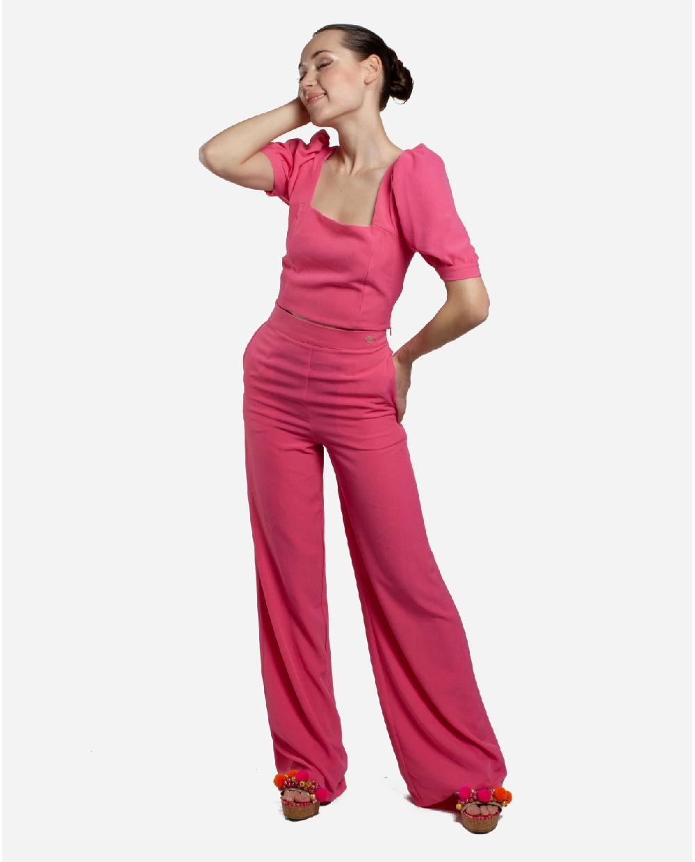 Cuplé CROP TOP MANGAS ABULLONADAS CREP FUCSIA COMPRAR AHORA