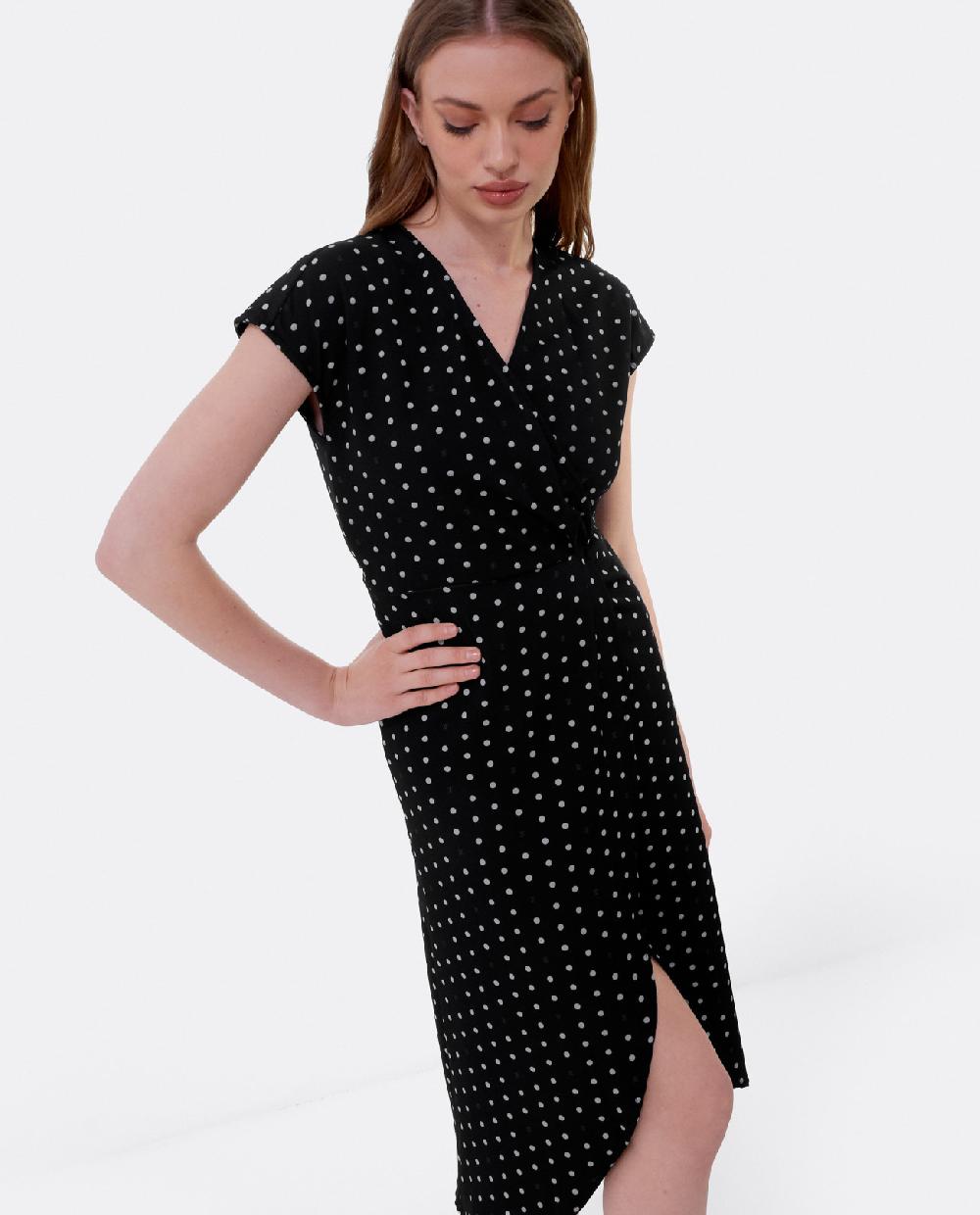 Cuplé VESTIDO MIDI CRUZADO CREP LUNARES BLANCO NEGRO Últimos 2 días