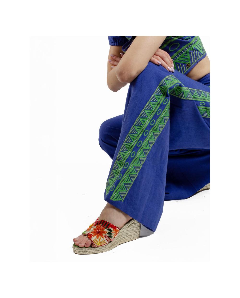 Cuplé PANTALON PALAZZO ALGODON AZUL Último día