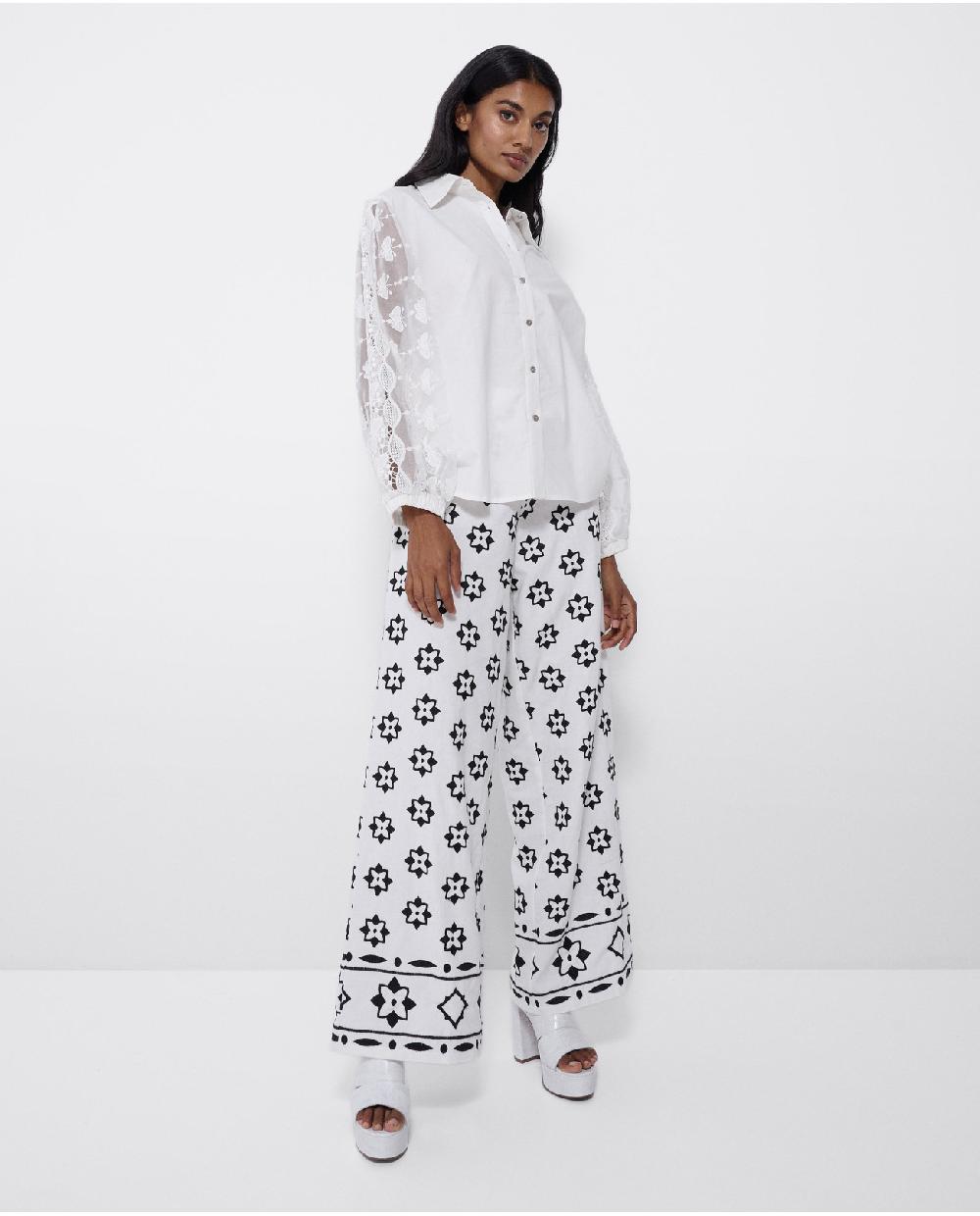 Cuplé PANTALON BORDADO CENEFA ALGODON BLANCO Precio de fábrica