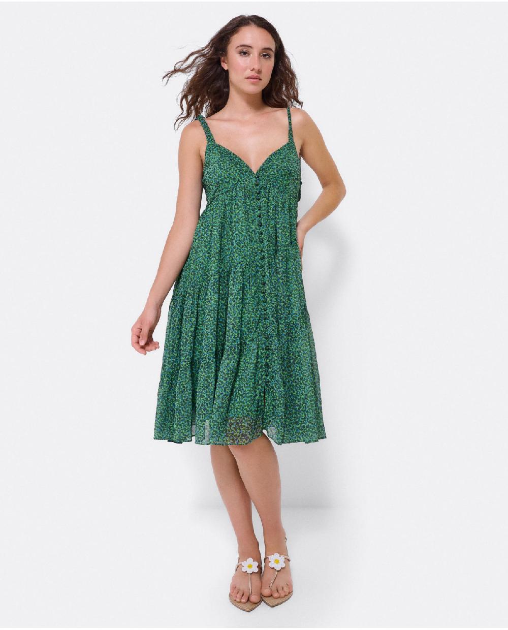 Cuplé MINI VESTIDO VUELO GASA LEOPARDO VERDE Oferta especial de fábrica