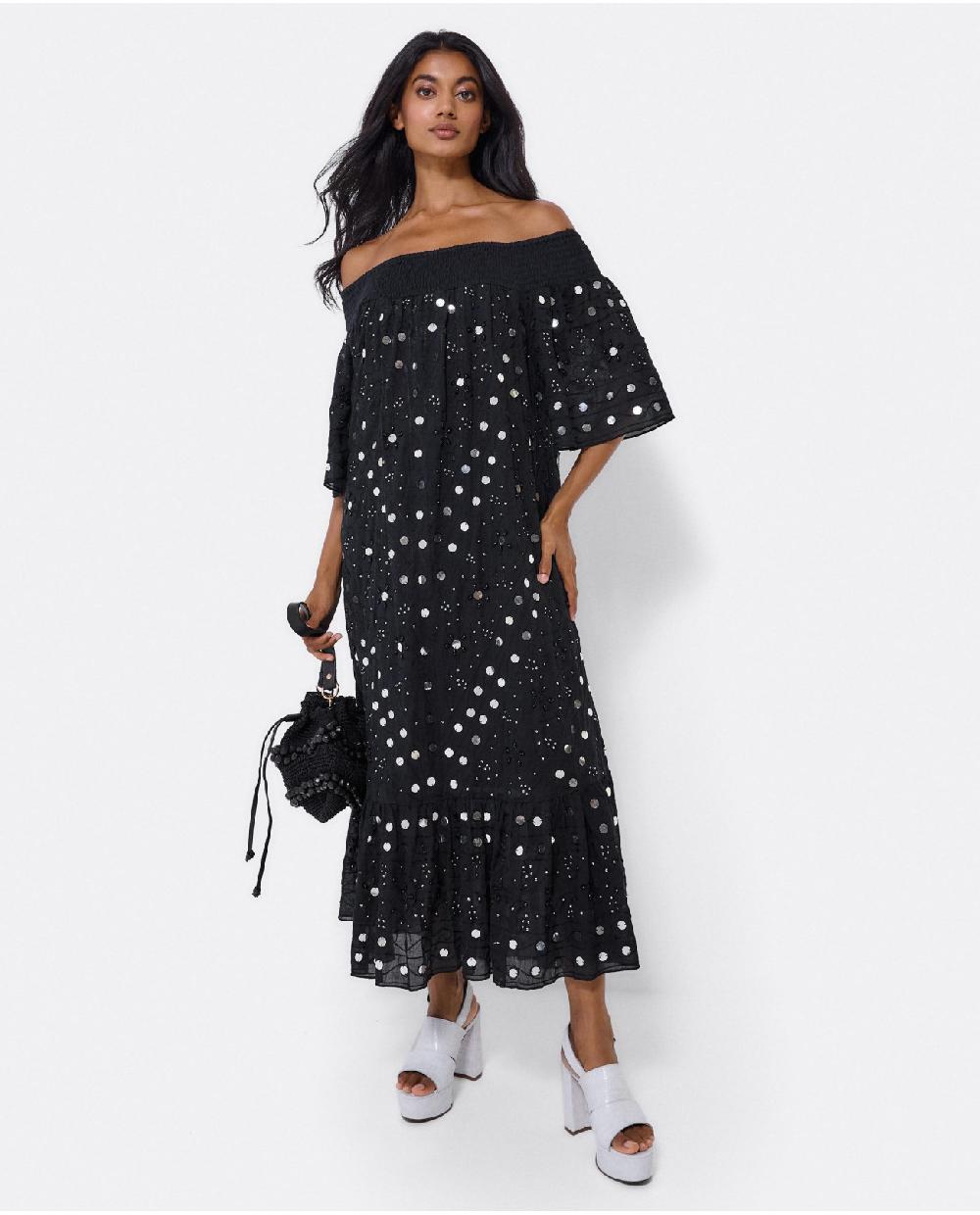 Cuplé VESTIDO MIDI ESPEJOS ALGODON NEGRO Solo queda un día
