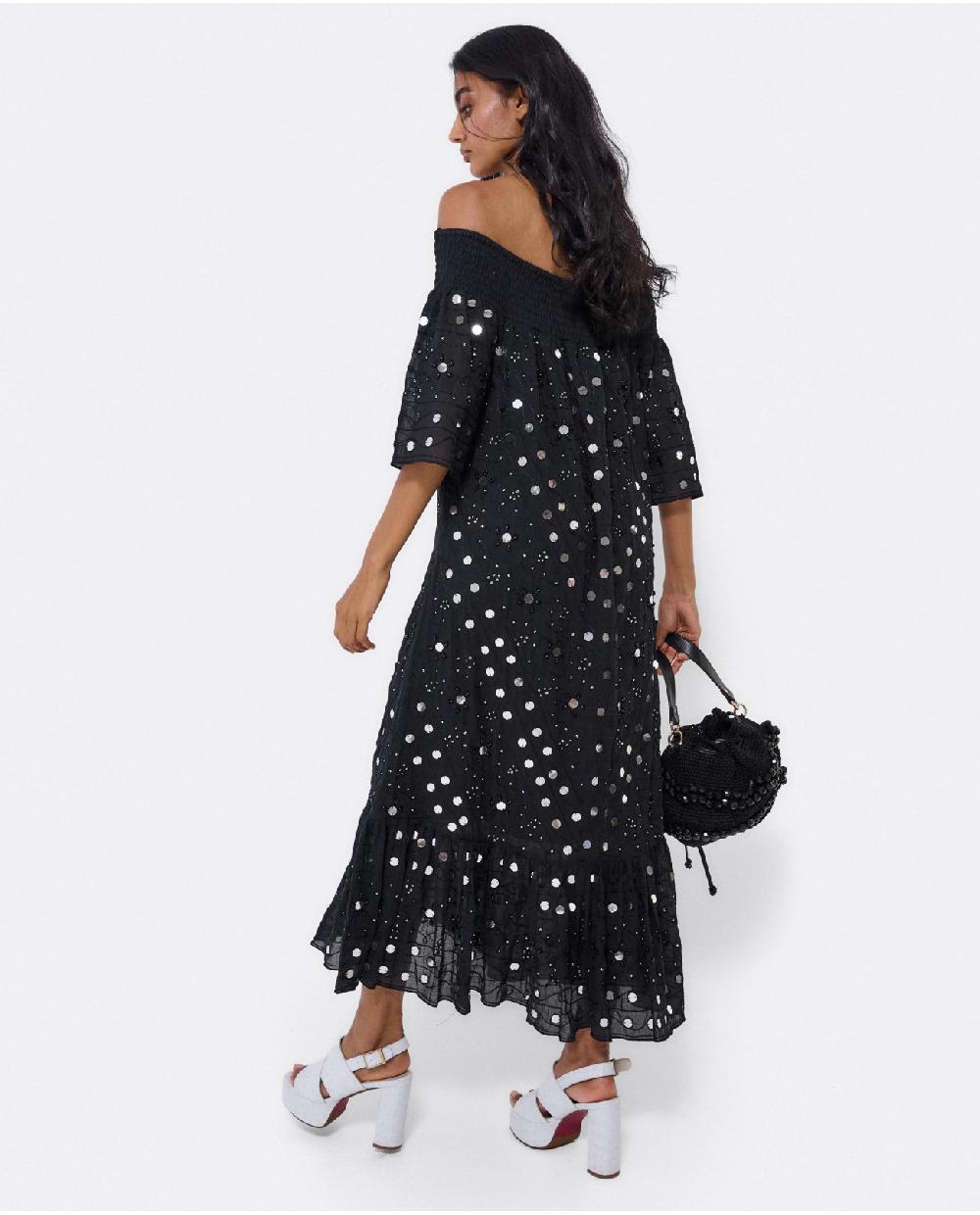 Cuplé VESTIDO MIDI ESPEJOS ALGODON NEGRO Solo queda un día