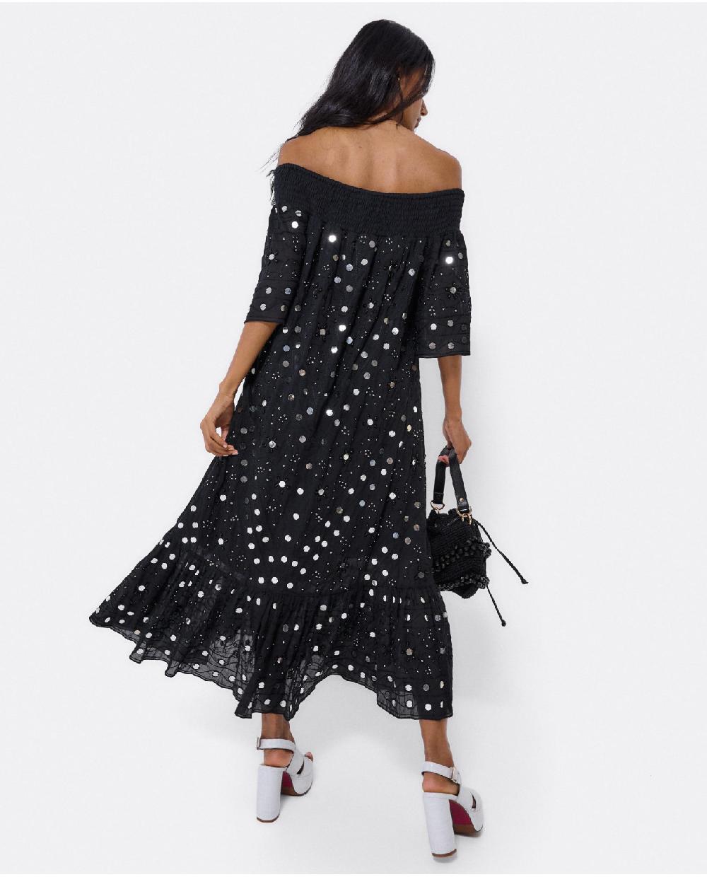 Cuplé VESTIDO MIDI ESPEJOS ALGODON NEGRO Solo queda un día