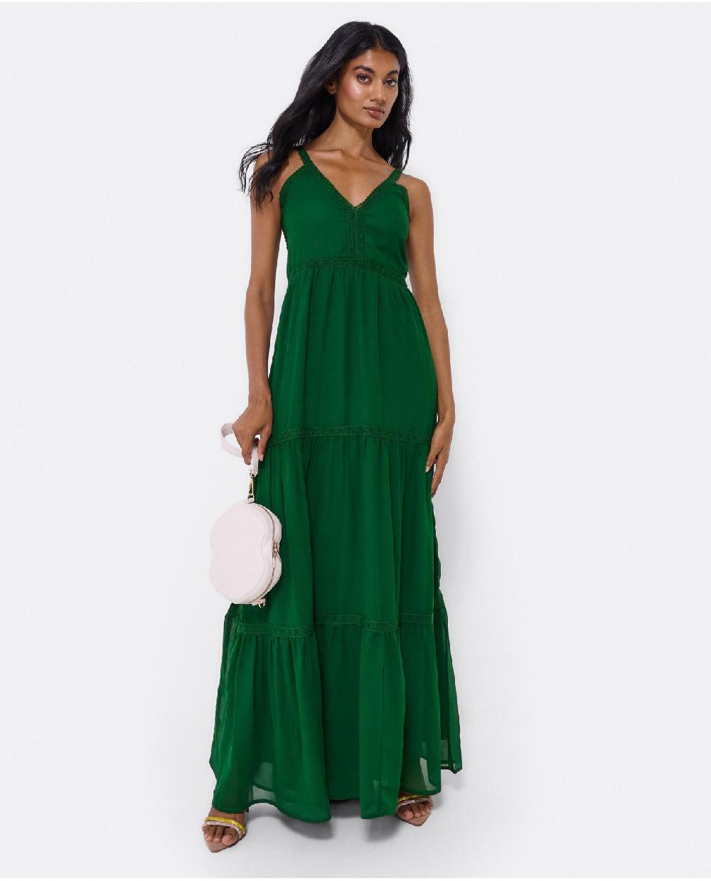 Cuplé MAXI VESTIDO TIRANTES ENCAJE ALGODON VERDE Superdescuento