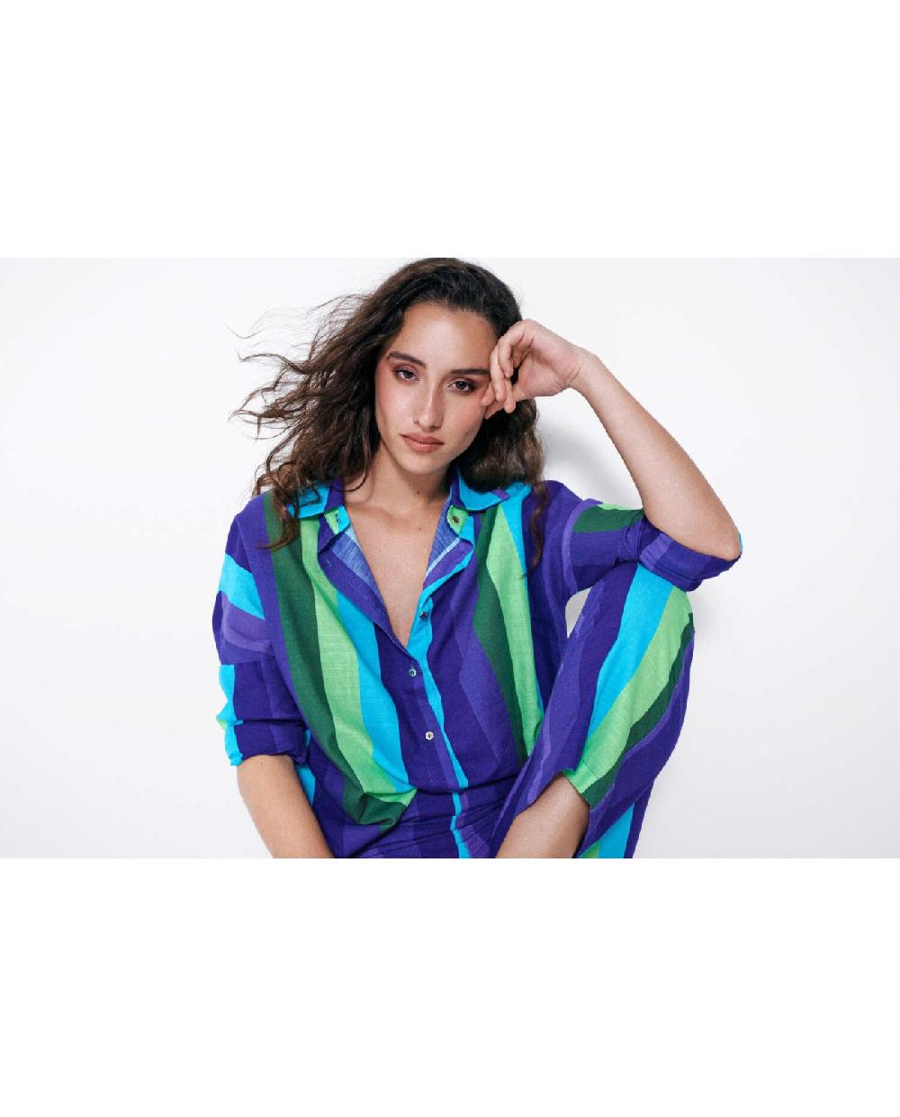 Cuplé CAMISA OVERSIZE ALGODON RAYAS AZUL Grandes descuentos