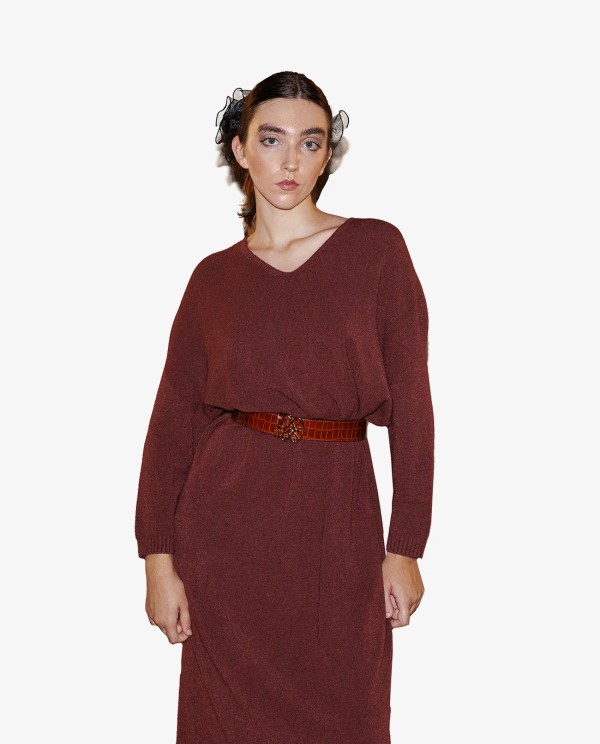 Cuplé VESTIDO MAXI DE PUNTO EN BURDEOS CON ESCOTE EN V En oferta