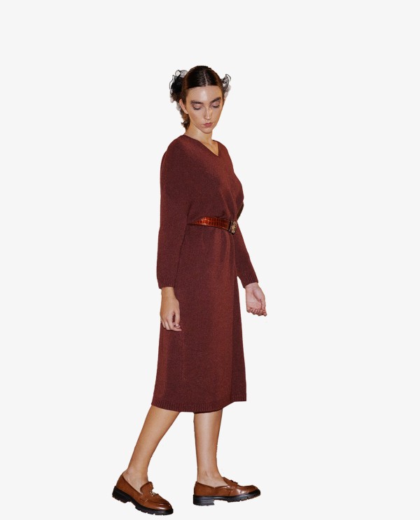 Cuplé VESTIDO MAXI DE PUNTO EN BURDEOS CON ESCOTE EN V En oferta