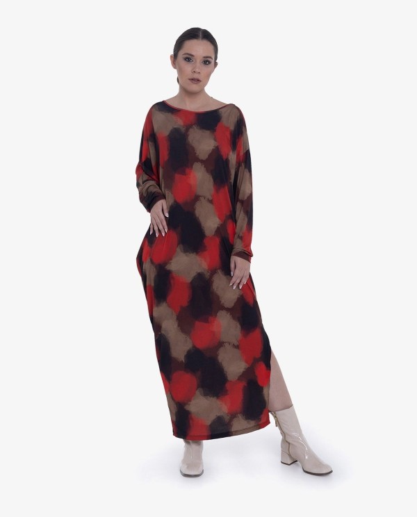 Cuplé VESTIDO ASIMÉTRICO PUNTO ACUARELA ROJO Oferta exclusiva