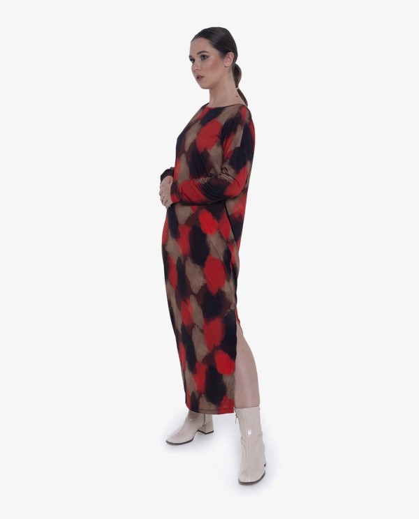 Cuplé VESTIDO ASIMÉTRICO PUNTO ACUARELA ROJO Oferta exclusiva