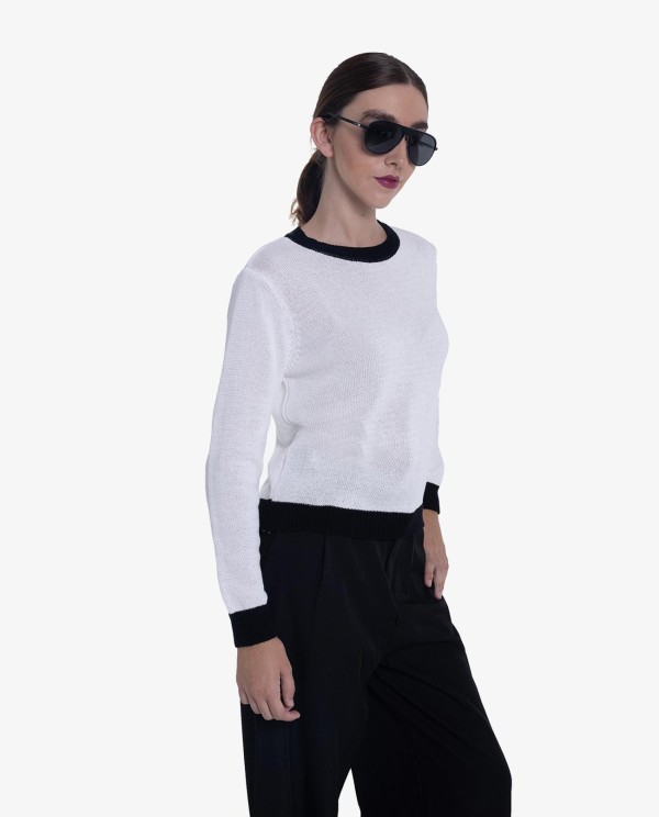 Cuplé JERSEY DE PUNTO BLANCO CON DETALLES NEGROS EN CUELLO Y PUÑOS Ofertas especiales