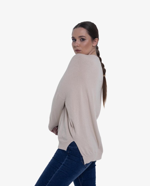 Cuplé JERSEY DE PUNTO BEIGE CON ESCOTE EN PICO Y TEJIDO SUAVE Outlet online