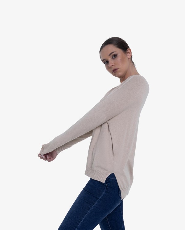 Cuplé JERSEY DE PUNTO BEIGE CON ESCOTE EN PICO Y TEJIDO SUAVE Outlet online