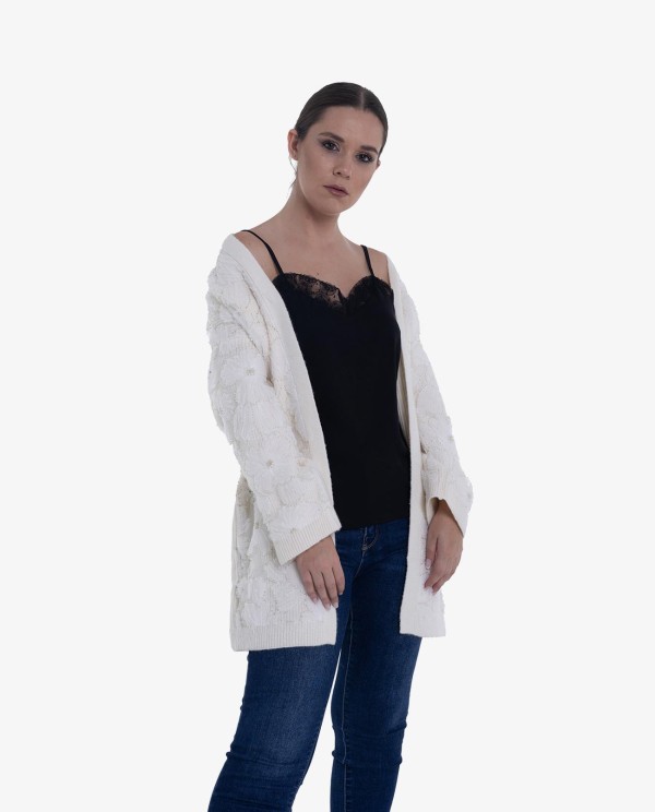 Cuplé REBECA BLANCA DE PUNTO CON DETALLES DE FLORES EN RELIEVE Ofertas