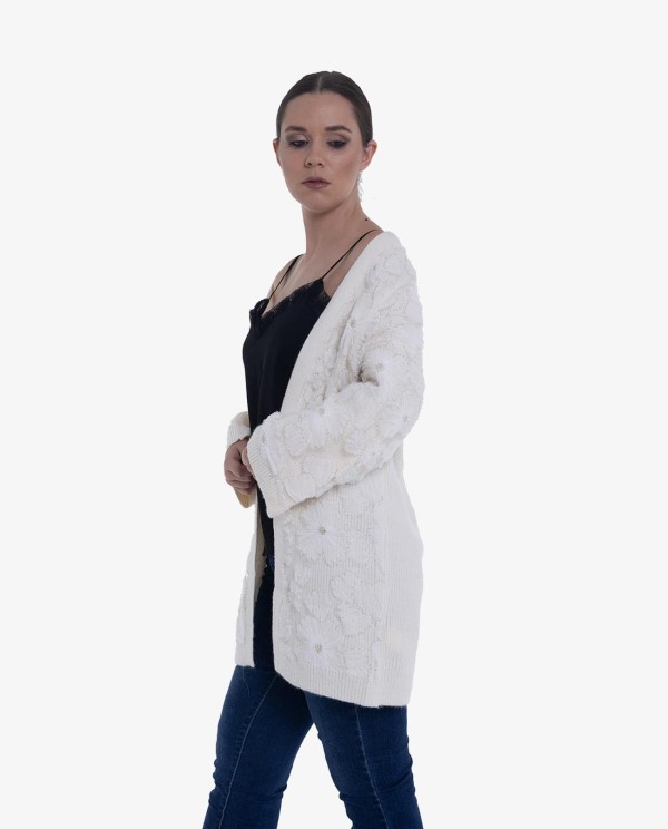 Cuplé REBECA BLANCA DE PUNTO CON DETALLES DE FLORES EN RELIEVE Ofertas