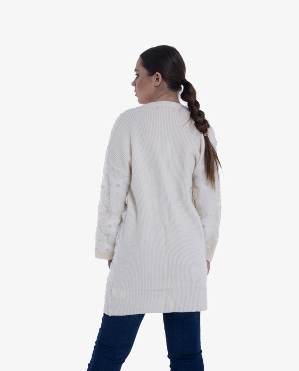 Cuplé REBECA BLANCA DE PUNTO CON DETALLES DE FLORES EN RELIEVE Ofertas