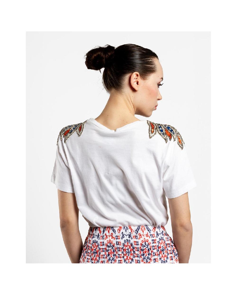 Cuplé CAMISETA HOMBROS BORDADOS PUNTO BLANCO Rebajas de fábrica
