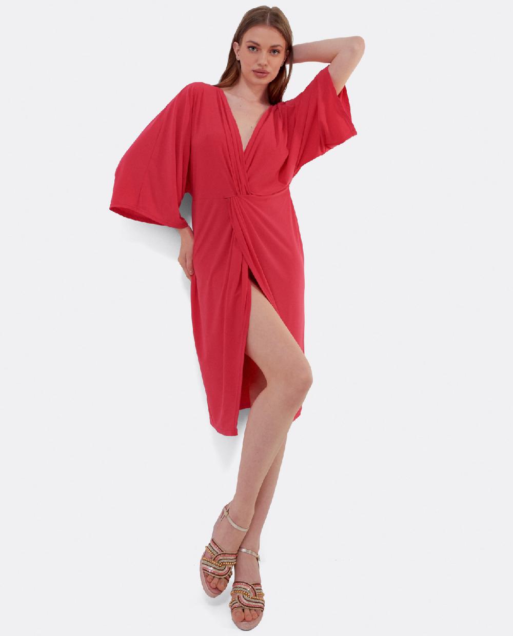 Cuplé VESTIDO MAXI MANGAS PUNTO FUCSIA Liquidación