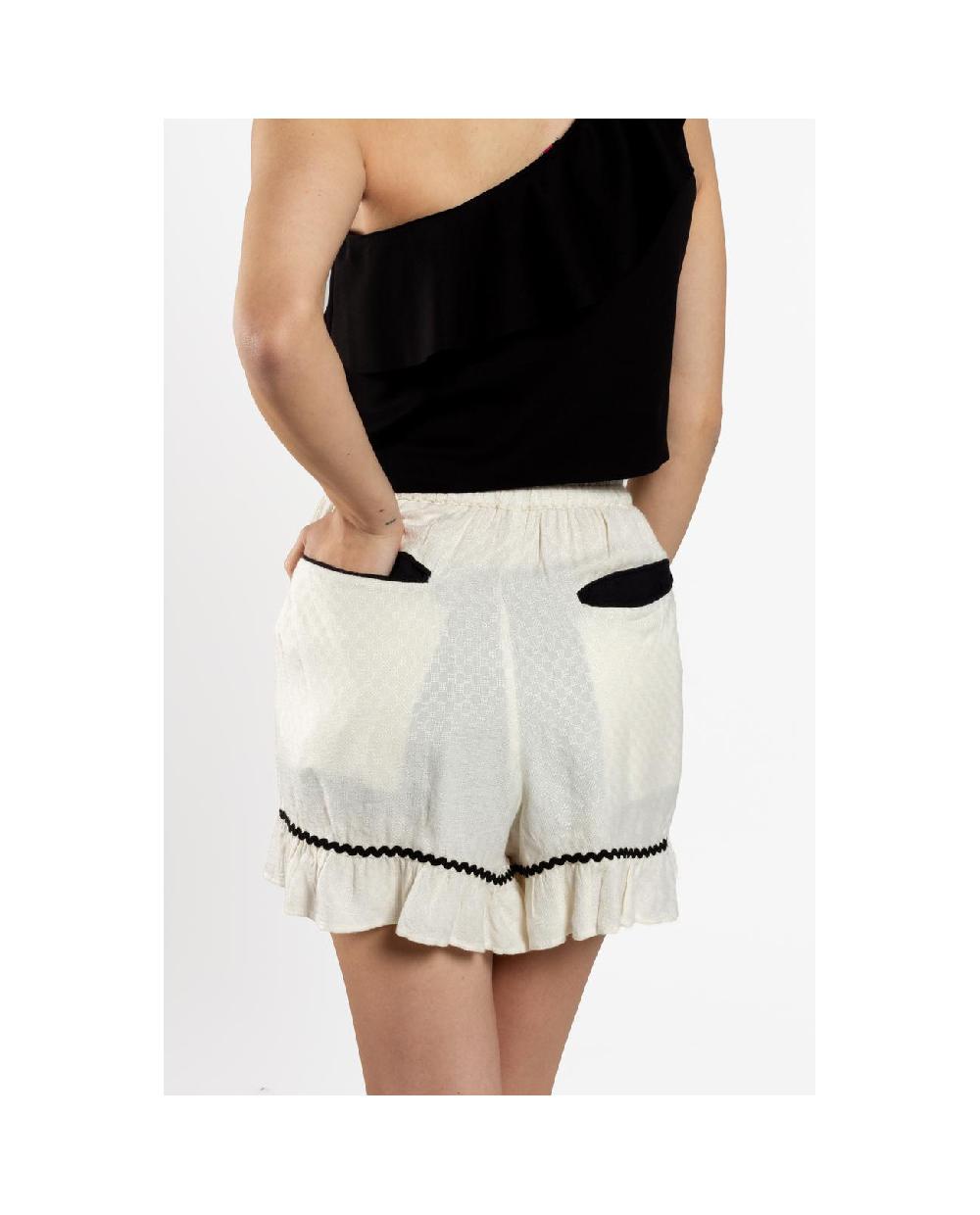 Cuplé PANTALON CORTO VOLANTE JACQUARD BLANCO Oferta especial