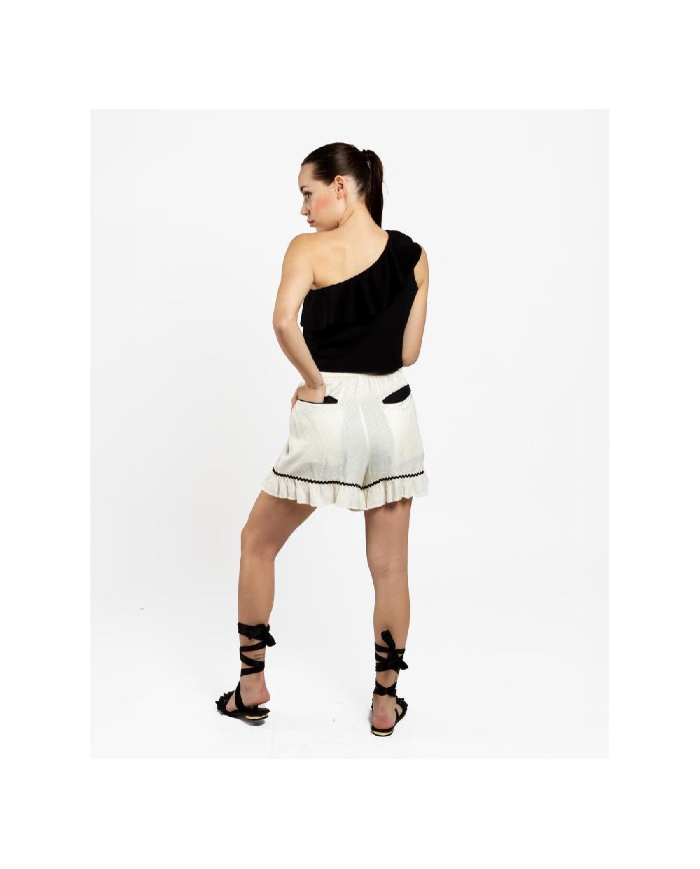 Cuplé PANTALON CORTO VOLANTE JACQUARD BLANCO Oferta especial