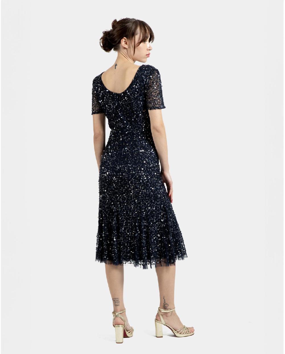 Cuplé VESTIDO MIDI VOLANTE LENTEJUELAS MARINO Últimos 2 días