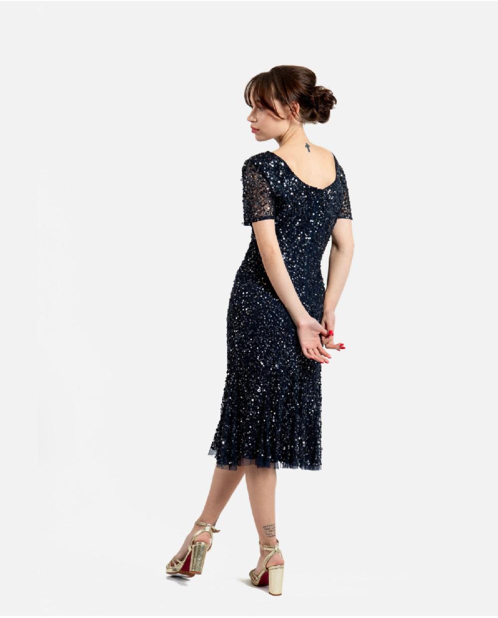 Cuplé VESTIDO MIDI VOLANTE LENTEJUELAS MARINO Últimos 2 días