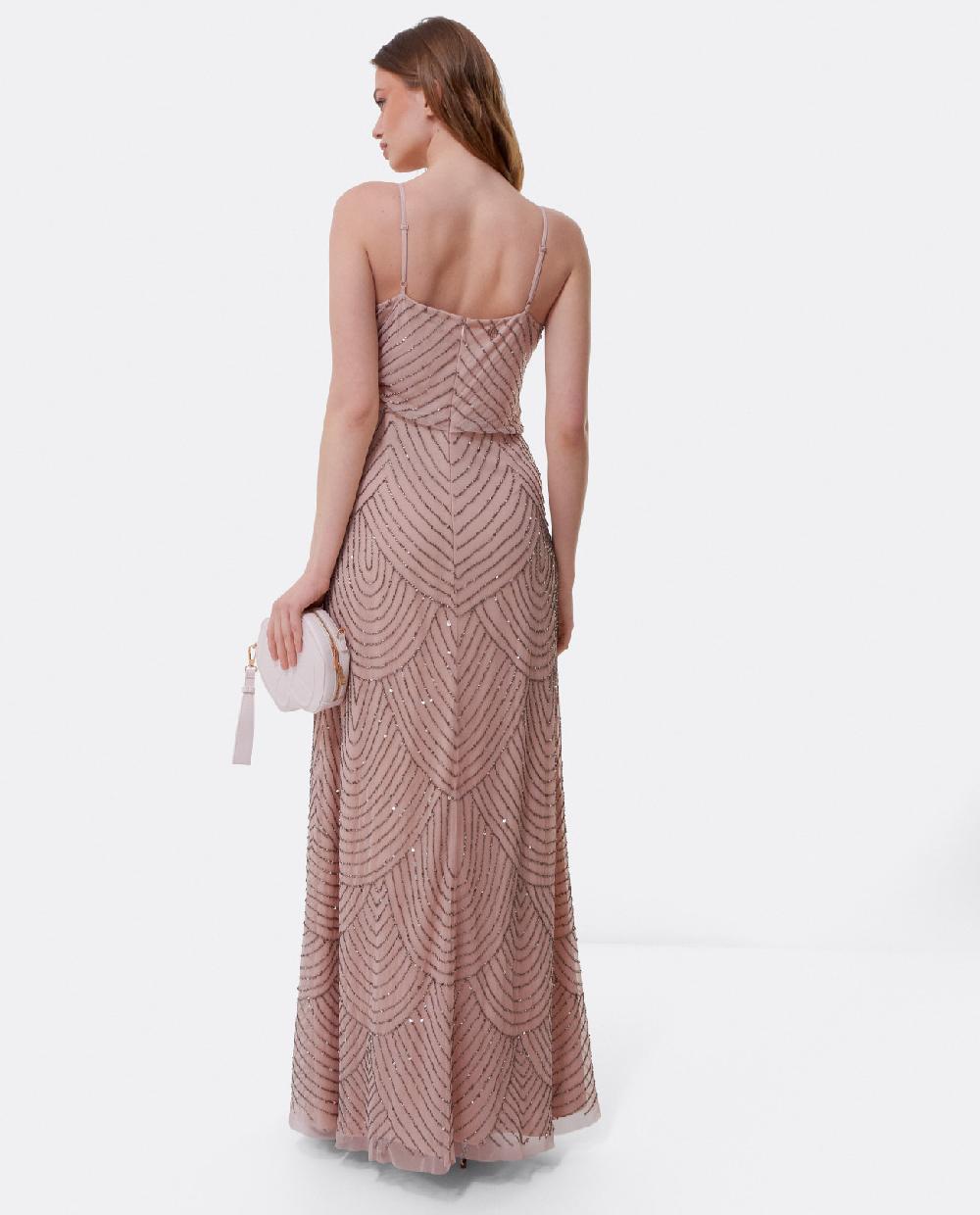 Cuplé VESTIDO LARGO TIRANTES LENTEJUELAS ROSA Último día